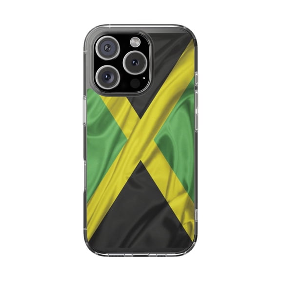 Clear Hybrid Shockproof Case for Apple iPhone 16 PRO - Jamaican Flag Design Black Green Yellow