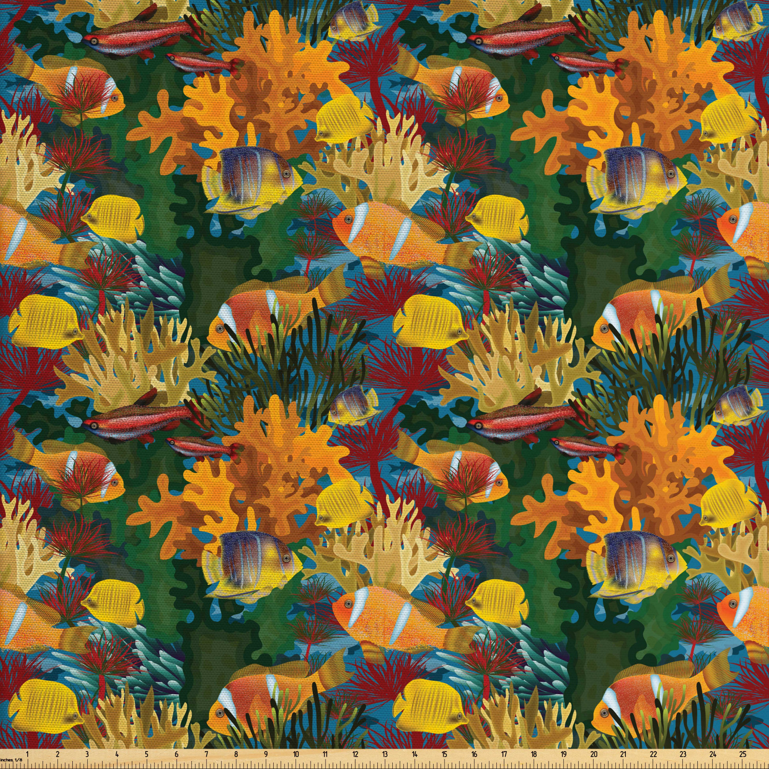 Clown Fabric by The Yard, Continuous Colorful Underwater Pattern with
