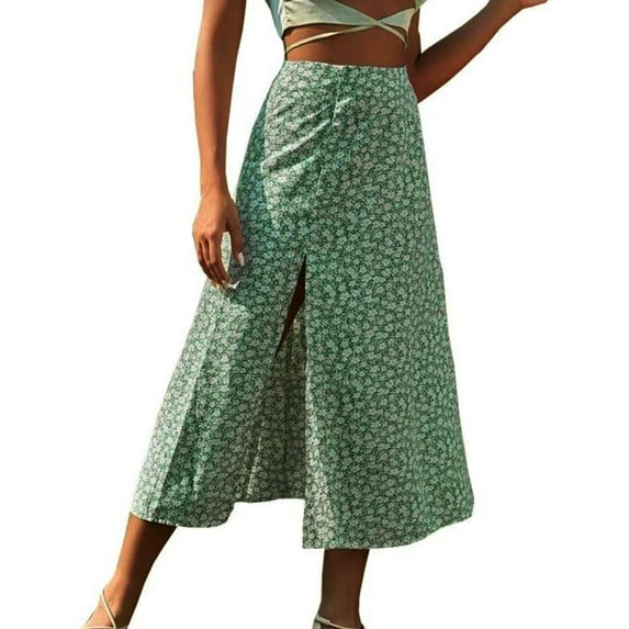 Aayomet Midi Skirts For Women Floral Midi Skirt For Women By Women's Printed Maxi Skirt Bohemian Style Long Flowy Skirt,Green XX-Large