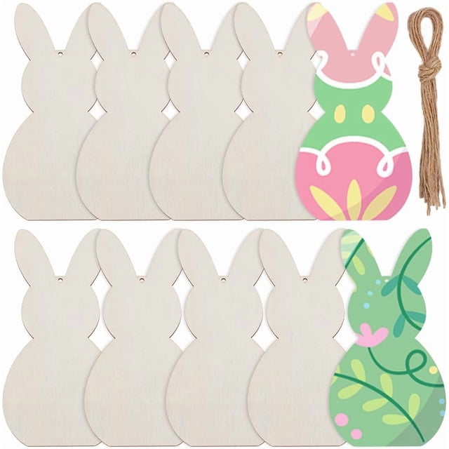 10 recortes de conejo de madera de 7 x 3,5 pulgadas, sin terminar, con forma de animal de Pascua, para decorar.