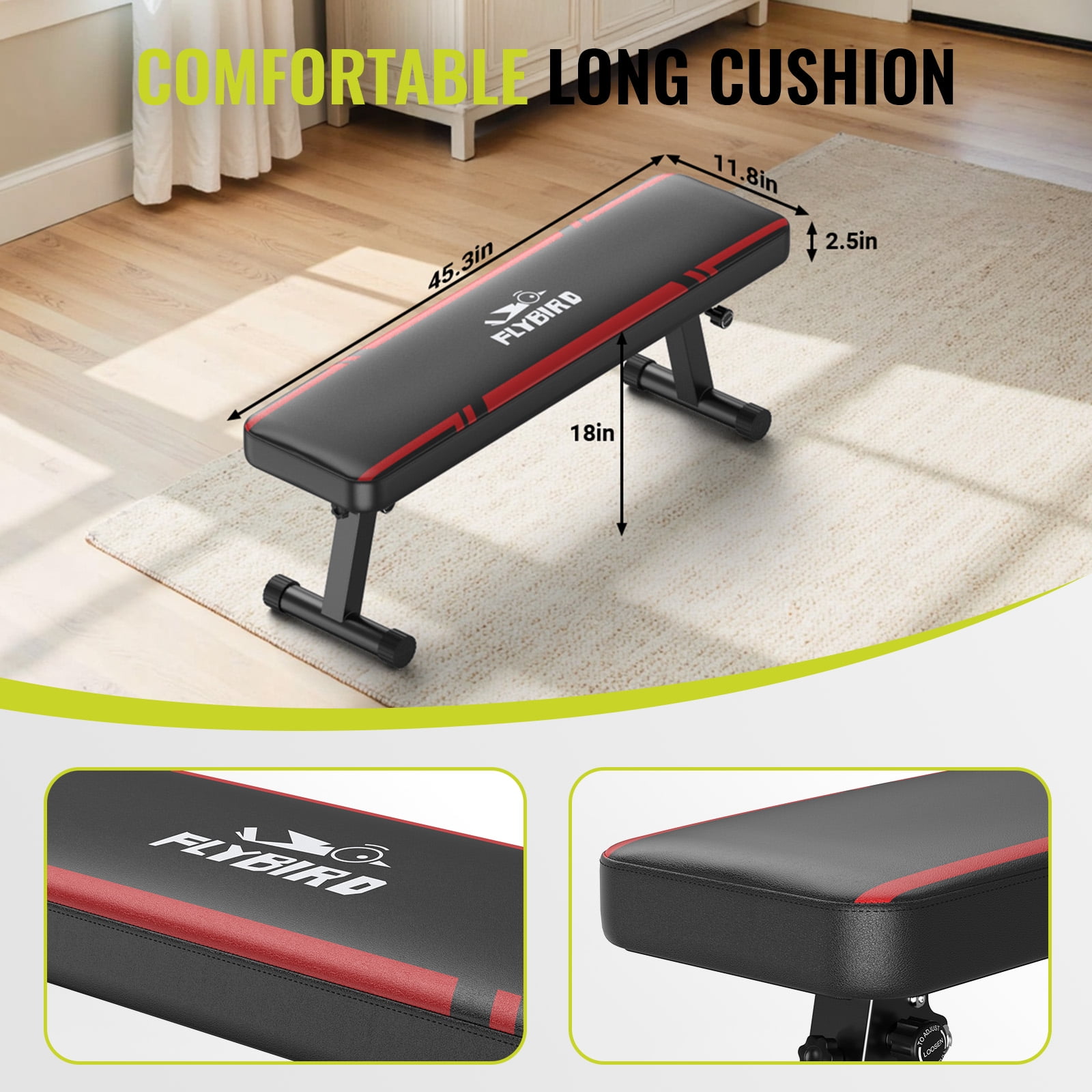 Flybird Adjustable Gym Weight Bench Portable Heavy Duty Workout Bench with 1000lbs Capacity