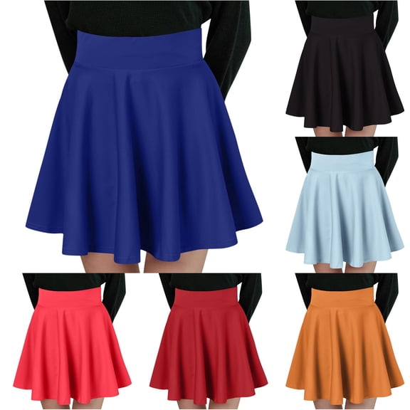 Playtopia Women's High Waisted Flared Skater Skirt with Built-in Lining, Casual Solid Color Mini Skirt, 1 Piece, S-XXL Plus Size Friendly