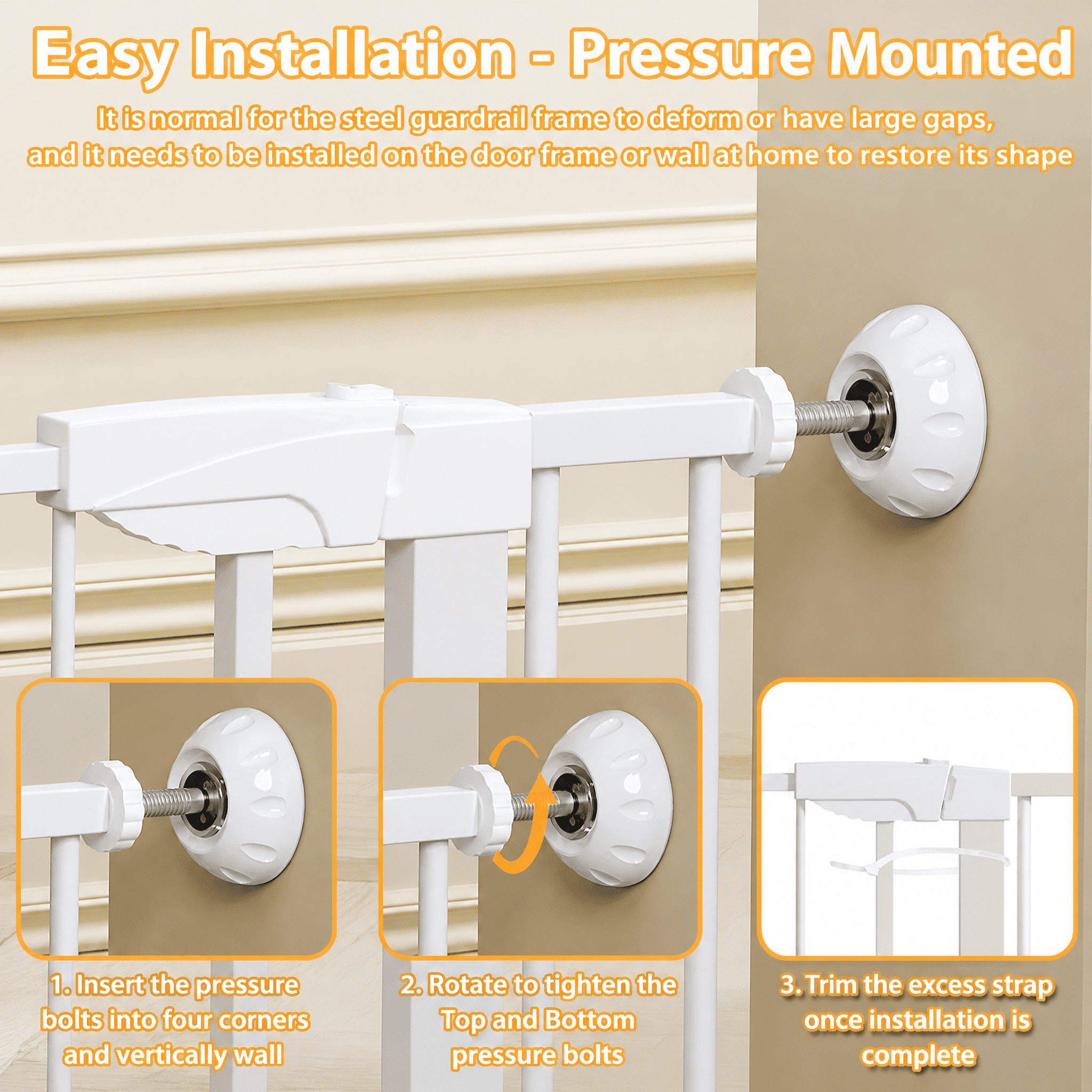 White Pressure Mounted Baby & Pet Gate 29.5"-45.3" Wide with Wall Protector, No Drill Walk Through Safety Gate for Doorways & Stairs