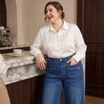 thumbnail image 3 of GRACE & GRANDEUR Pantalones de mezclilla de mujer talla grande de pierna ancha, cintura alta, palazzo desgastado, pantalones casuales de moda con bolsillos 2X azul medio, 3 of 8