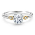 thumbnail image 2 of Gem Stone King 925 Silver and 10K Yellow Gold Moissanite and White Lab Grown Diamond 3-Stone Engagement Ring for Women (0.83 Cttw, Round 6MM, Size 5), 2 of 4