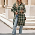 thumbnail image 3 of SWSMCLT Women's Plaid Printed Trench Coat Long Sleeve Button Down Shirt Soft Fall Button Casual Long Tops Split Spring Green Medium, 3 of 4