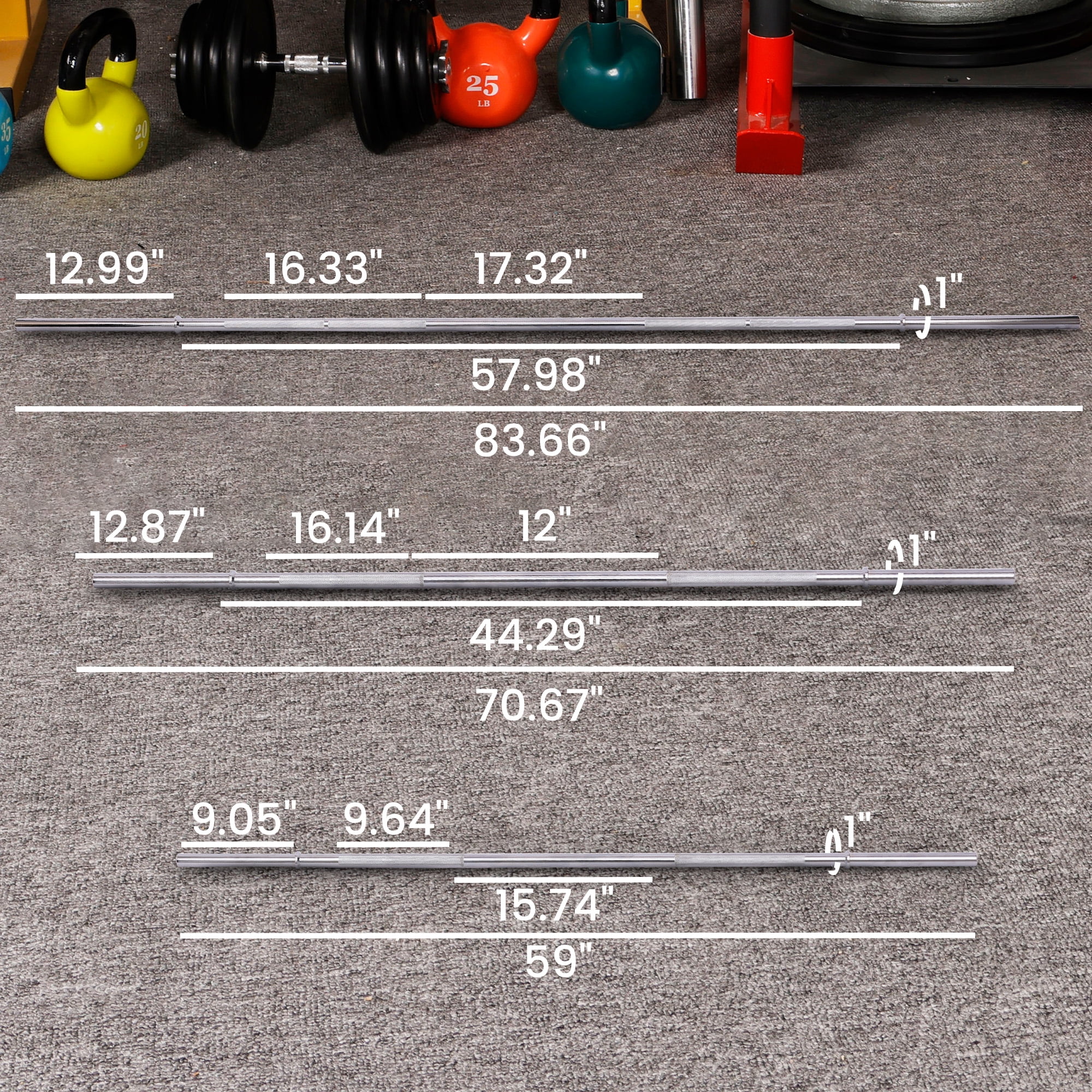 BalanceFrom Standard Weightlifting Barbell，Chrome Plated Solid Steel Bar, 5FT/6FT/7FT, 300LB Capacity，with Knurled Grip , for Powerlifting, Strength Training，Home Gym Workouts，Multiple Size