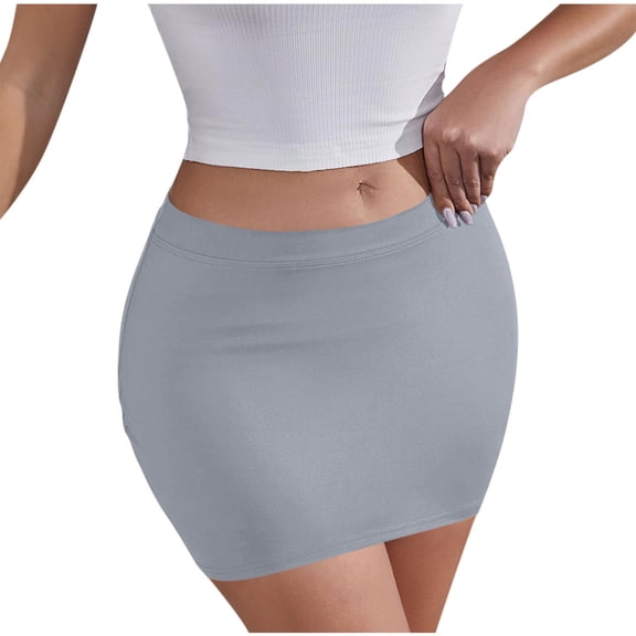 MOJOGO Summer Skirts for Women Casual Solid Color High Elastic Skorts Basic Mini Skirt for Outdoor Activity Gray L