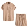 thumbnail image 4 of Birdeem Ensemble 2 Pcs d'Été pour Hommes Col Montant Mode Chemise Décontractée Manches Courtes et Shorts Ensemble Col Rabattu, 4 of 9