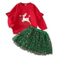 thumbnail image 2 of Wuxian Girls Christmas Sweater Suit Long Sleeve Cute Embroider Round Neck T Shirt Pullover Tops And Sequins Skirts Stylish Fashion Outfits,Red,1-2 Years, 2 of 8