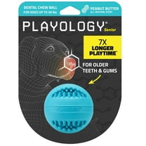 Playology Dog Toys | Dental Chew Ball For Senior Dogs, Peanut Butter Scented Toy - Medium