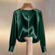 thumbnail image 2 of TaTaai Women's Loose Fit Summer Top Long Sleeve V-Neck Solid Color Pearl Accent Professional Office Casual Blouse Gift, 2 of 5