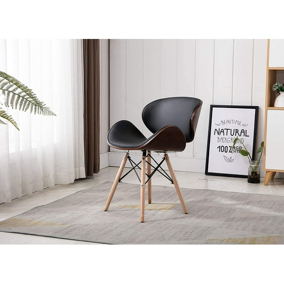 Vanity Art Synthetic Leather Seat Mid-Century Living Room Kitchen Dining Room Curved Back Seat Walnut Accent Dining Chair UC-9B