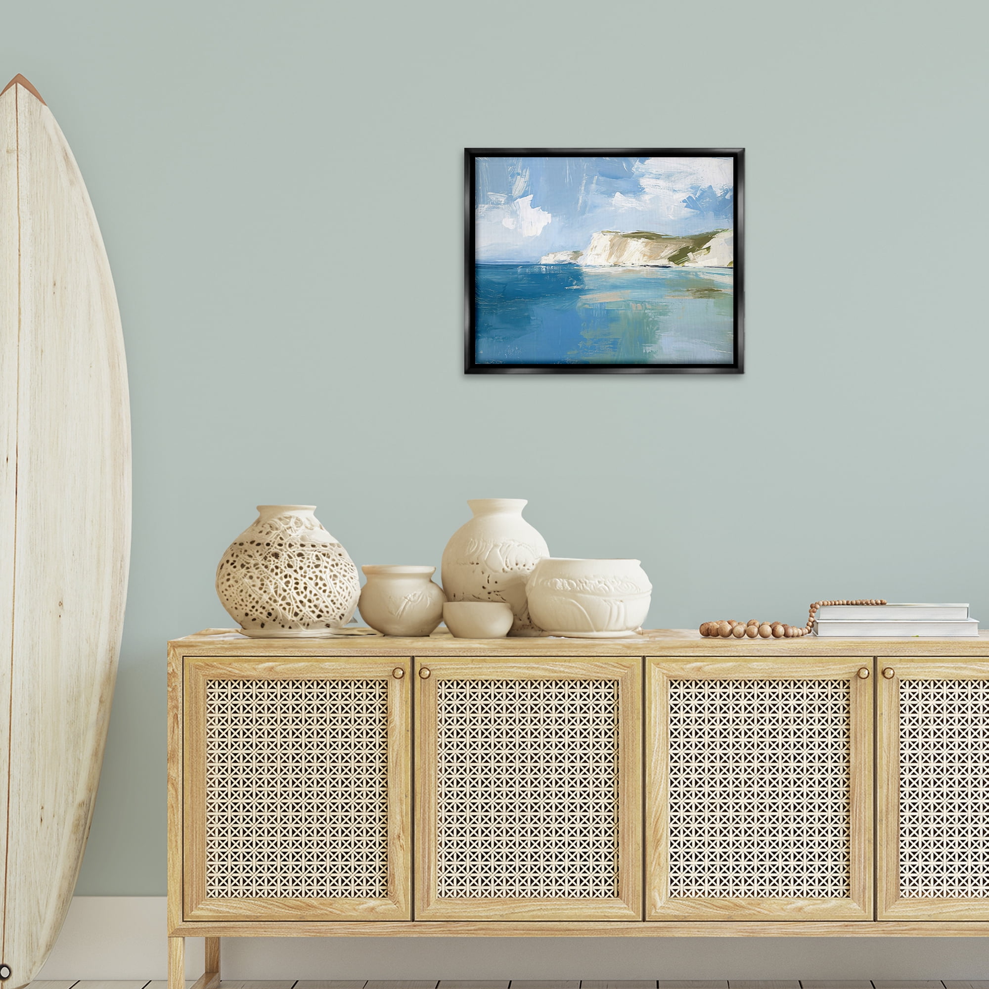 Stupell Industries Coastal Wilderness Shore Coastal Painting Black Floater Framed Canvas Art Print Wall Art, 21 x 17