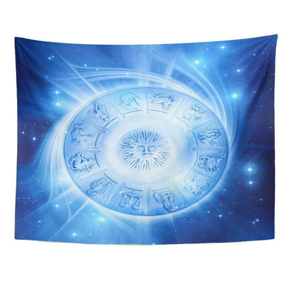JSDART Blue Horoscope Astrological Plate with Signs Astrology Zodiac Circle Esoteric Stars Wall Art Hanging Tapestry Home Decor for Living Room Bedroom Dorm 51x60 inch