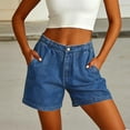 thumbnail image 6 of Yievot Denim Shorts for Women Elastic Waist Button Summer Casual Jean Shorts with Pockets, 6 of 9