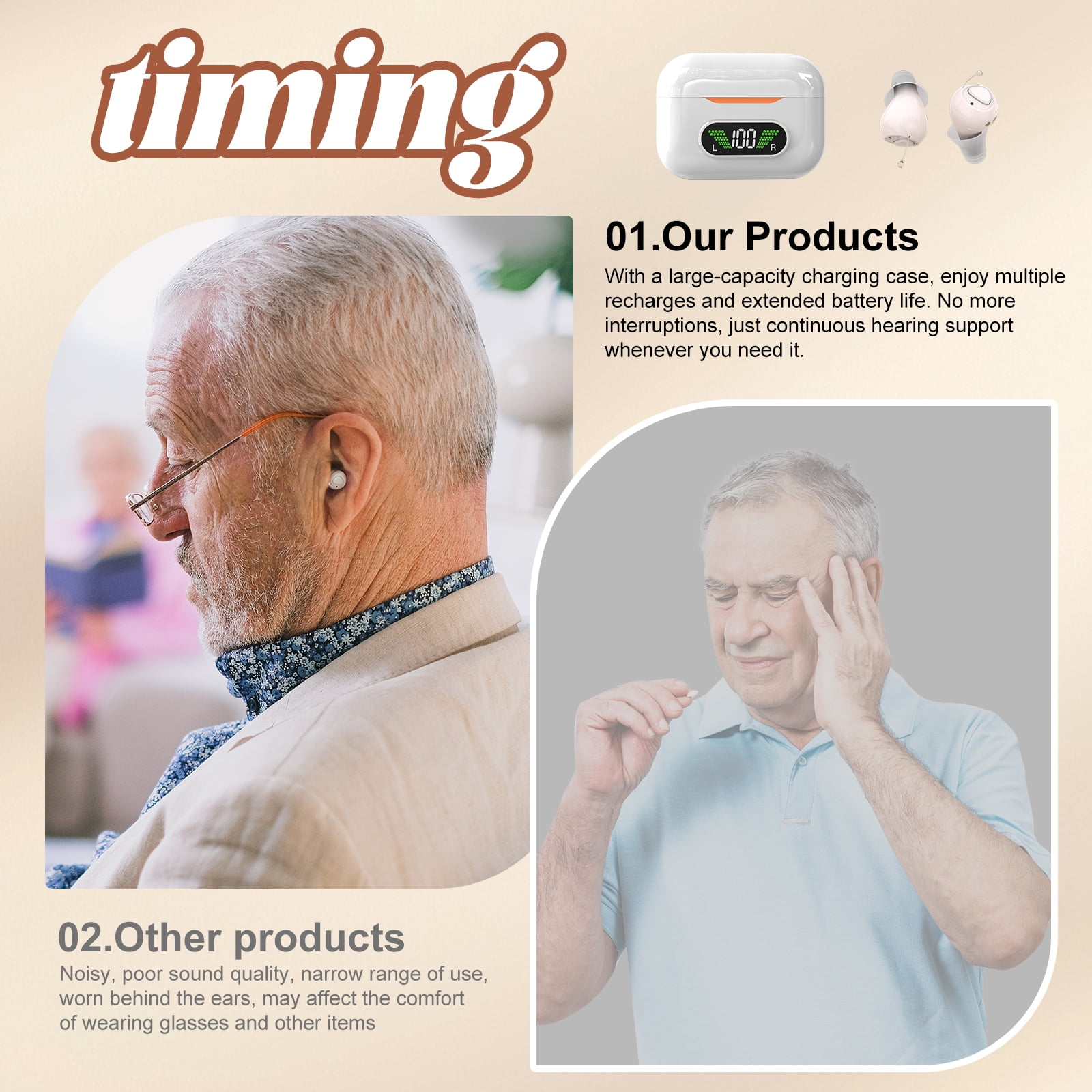 Pro Hearing Aids for Seniors with Smart Auto-Noise Reduction (Not Amplifiers),Rechargeable Digital OTC with 32-Channel for Clear Sound, Super Mini Invisible & 7-Day Standby, UV Charging Case