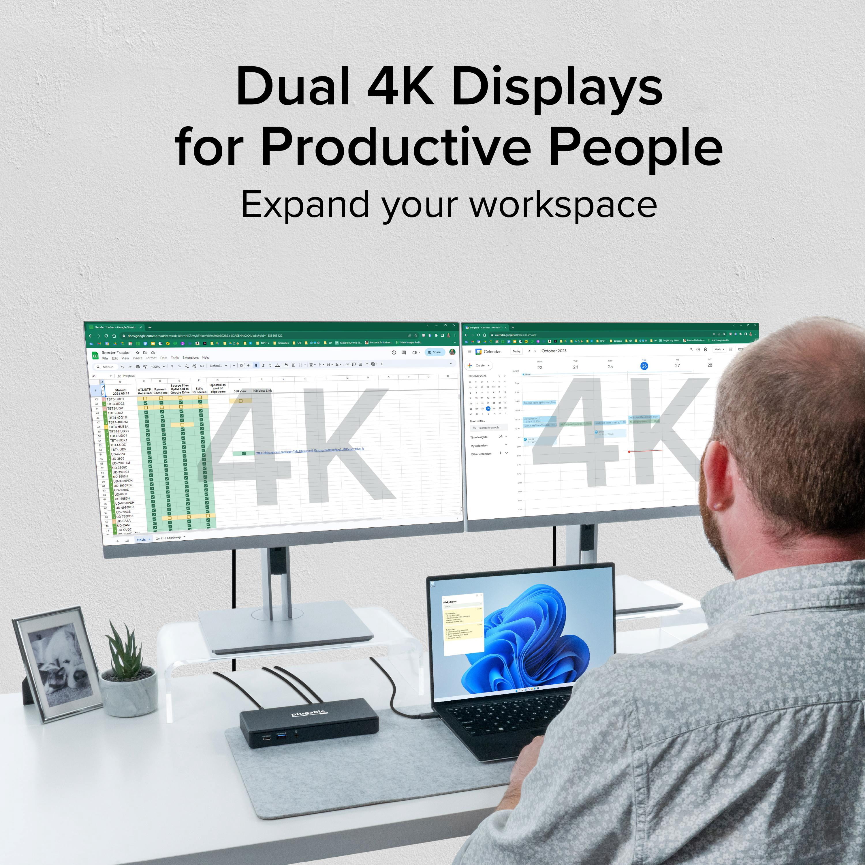 Plugable USB C Docking Station Dual Monitor 2 HDMI Ports, Power Delivery Dock, Dual 4K Monitor (ud-msth2)