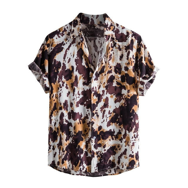 Men Shirts Short Sleeve Men Hawaiian Short Sleeve Beach Shirt Patchwork Summer Casual Button Turn-Down Collar Mens Linen Shirts Short Sleeve Mens Shirts Short Sleeve Casual