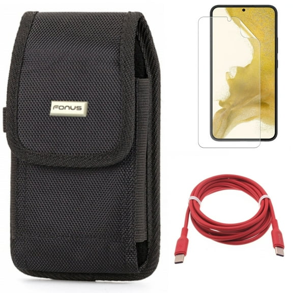For Samsung Galaxy S21 (6.2") - Anti-Glare TPU Film Matte Screen Protector   PD Fast Charger USB-C to Type-C Red 6ft Long Cable   Holster Swivel Case Belt Clip