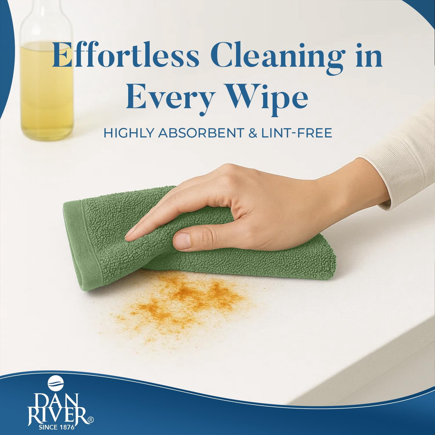Dan River Cotton Absorbent Reusable Cleaning Bar Mop Kitchen Towels, Pack of 12, Green, 16x19 In