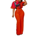 thumbnail image 6 of Wyongtao Women's 2 Piece Outfits V Neck Short Batwing Sleeve Ruched Tie Crop Top Split Flare Pants Printed Lounge Sets Red XXXL, 6 of 7