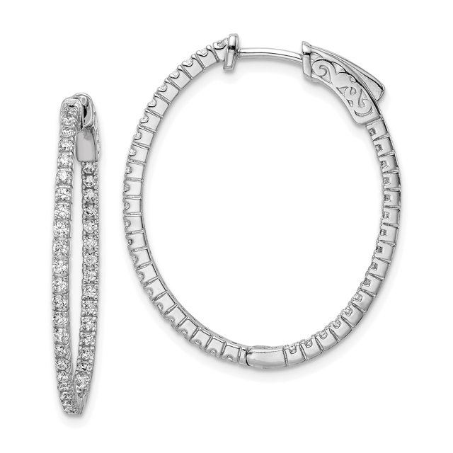 Sterling Silver Rhodium-plated CZ Hinged Oval Hoop Earrings QE8029
