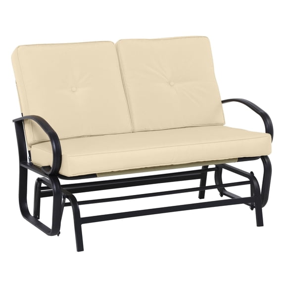 Outdoor Glider Bench - 2 Person Patio Loveseat with Cushions & Armrests - Beige Swing Rocking Chair - Sturdy Steel Frame - Porch Furniture