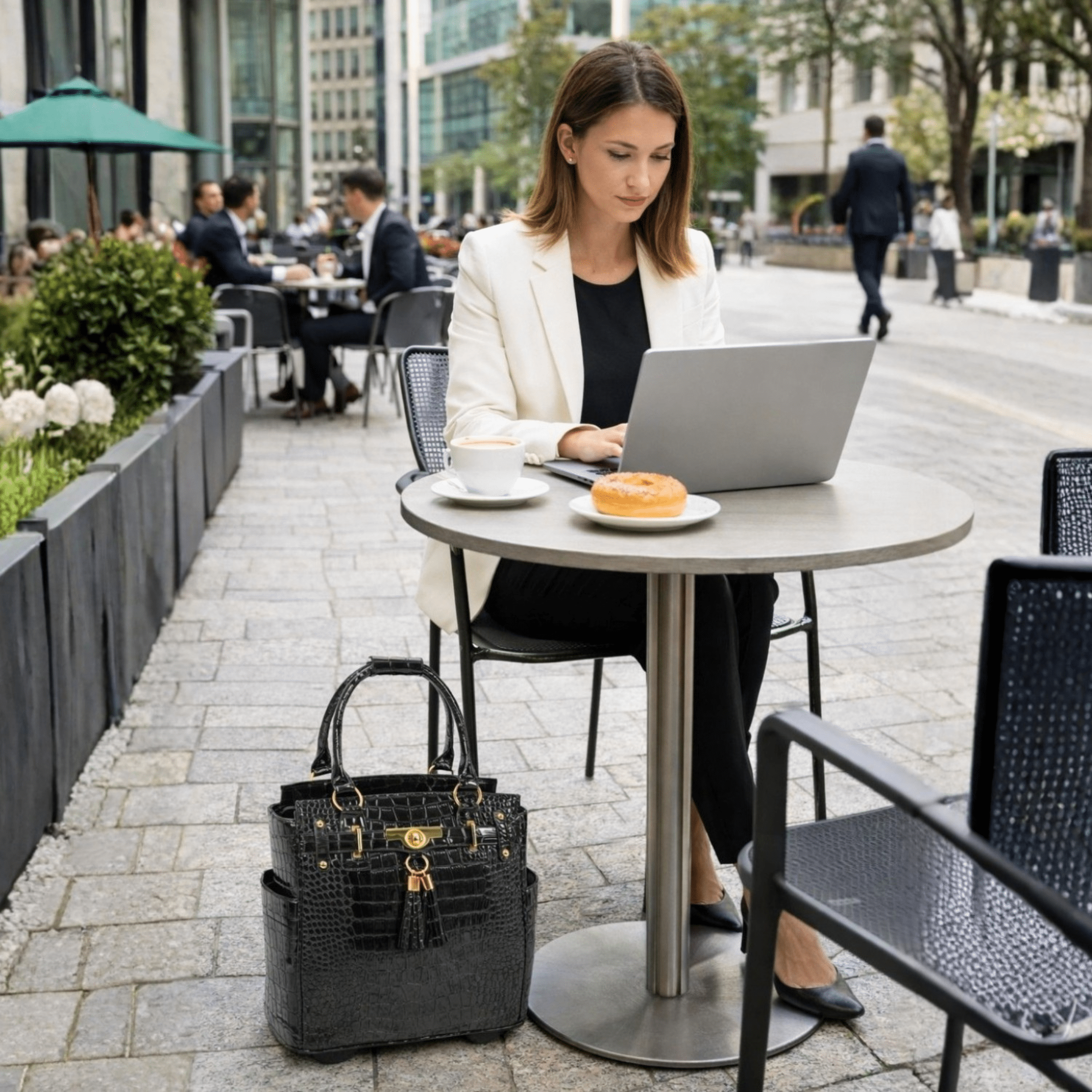 Rolling Laptop Bag for Women, Carry-On Business Travel Tote with Wheels, Professional Rolling Briefcase Fits 13-Inch Laptop