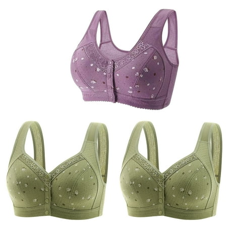 SHTXOZHI 3 Pack Bras for Women Wireless Push Up Front Closure Bras Full Coverage Wire Free Bra