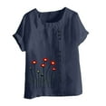 thumbnail image 4 of Olyvenn Women's Plus Size Linen Tops Short Sleeve Button Down Shirts Casual Summer Blouses Round Neck Tunic Tops Resort Wear Navy XXXXL, 4 of 4