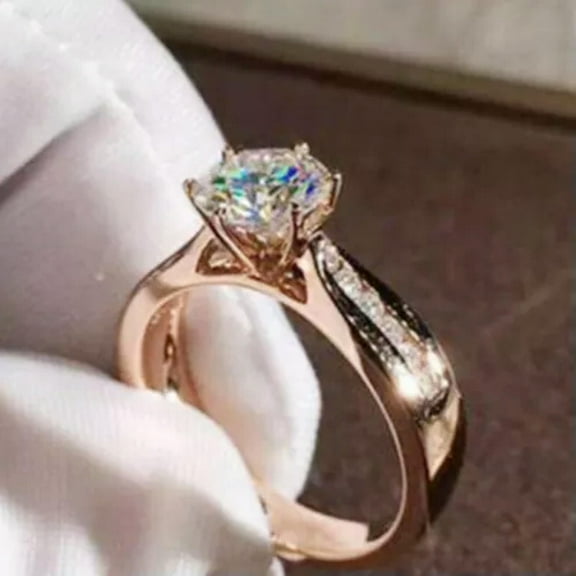 Elegant Women Wedding 14k Rose Gold Plated Ring Cubic Zircon Jewelry Sz 6-10