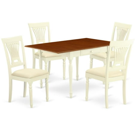 East West Furniture MZPL5-WHI-C 5 Pieces Dining Kitchen Table set – Robust Two 9-Inch Drop Down Leaves Real Wood Dining Table and 4 Linen Fabic Seat Dining Room Chairs Buttermilk and Cherry Finish East West Furniture MZPL5-WHI-C 5 Pieces Dining Kitchen Table set – Robust Two 9-Inch Drop Down Leaves Real Wood Dining Table and 4 Linen Fabic Seat Dining Room Chairs Buttermilk and Cherry Finish