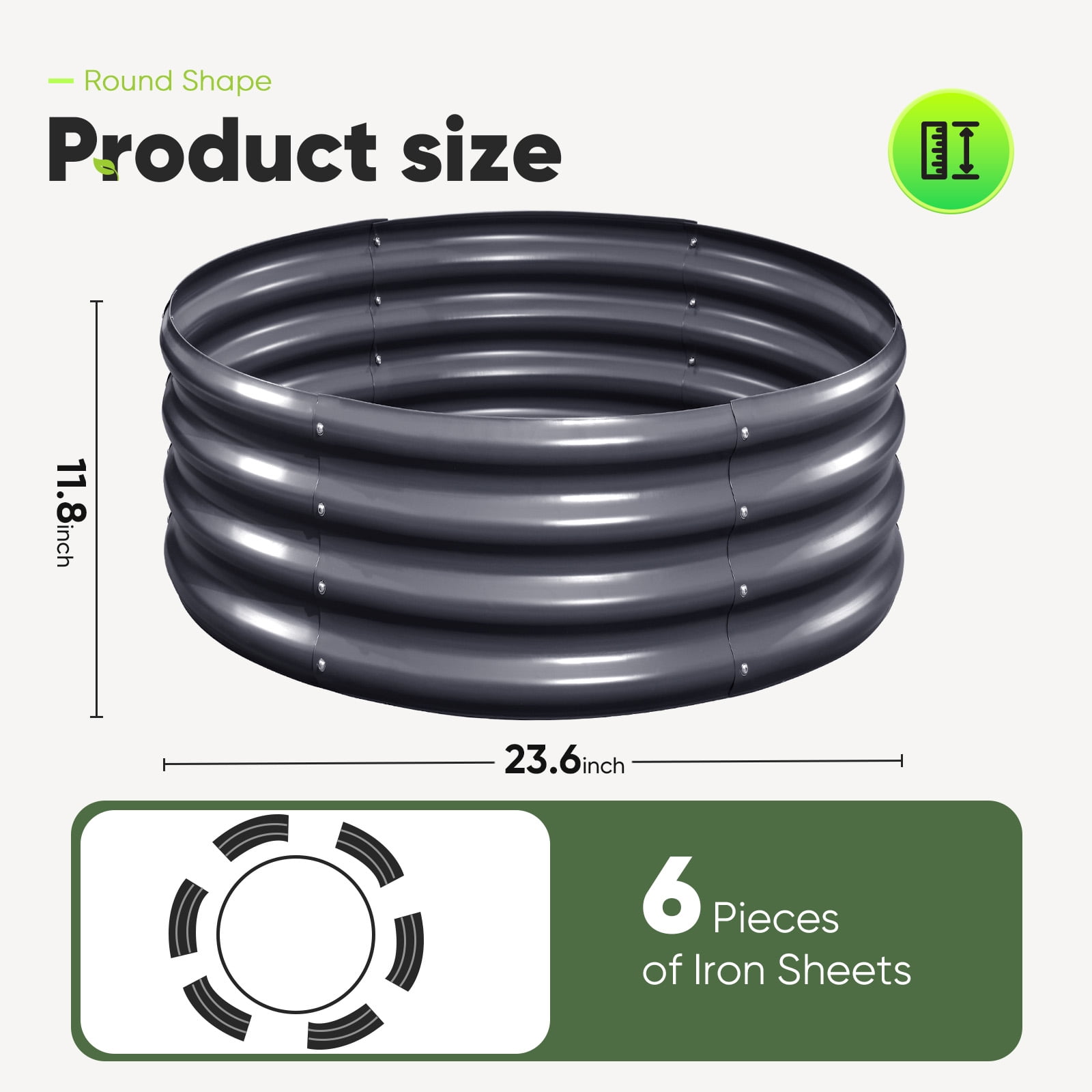 King Bird 4PCS 2x2x1 ft Raised Garden Bed Galvanized Steel Planter Garden Box for Outdoor Gardening Vegetables Flowers Round Dark Gray