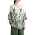 thumbnail image 1 of Tnhcen Blouse d'Été pour Femmes Grande Taille Col Rond / Chemise en Coton et Lin Brodée Style Chinois / Hauts de Mode Décontractés Amicaux Grande Taille (L-3TG), 1 of 9