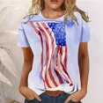 thumbnail image 1 of Hauts d'Entraînement d'Été Grande Taille pour Femmes, T-Shirts d'Été Décontractés à Col Rond à Manches Courtes, Imprimé Drapeau, Coupe Ajustée, Hauts Basiques, Tees, Blouses, T-Shirt à Col en V pour Femmes en Liquidation, 1 of 6