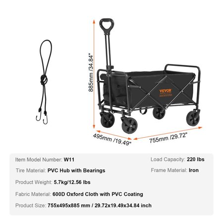 VEVOR Camping Foldable Double Decker Wagon, 400L Collapsible Wagon Cart with All-Terrain Wheels, Heavy Duty Folding Wagon Cart 450 lbs Weight Capacity for Camping, Shopping,