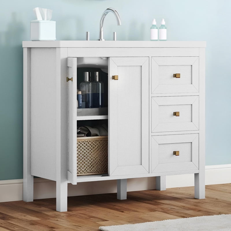 Uforic 36'' Modern Bathroom Vanity with Sink Combo, Freestanding Bathroom Storage Cabinet with Drawers & Doors, White