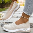 thumbnail image 4 of Women's Hollow Knitted Slip On Walking Shoes Comfortable Breathable Mesh Shoes Lightweight Sneakers Soft-Soled Flat Shoes, 4 of 9