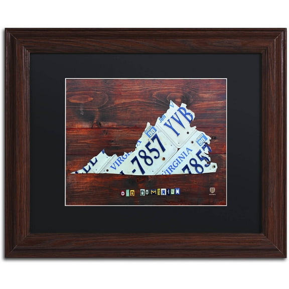 Trademark Fine Art 'Virginia License Plate Map' Canvas Art by Design Turnpike, Black Matte, Wood Frame