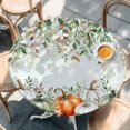 thumbnail image 2 of Autumn Leaves Round Tablecloth, Fitted Table Cover with Elastic for 45"-54" Round Tables, Thanksgiving Sage Green White Pumpkin Table Cloth Outdoor Indoor Dinning Party Waterproof Tablecloths, 2 of 7