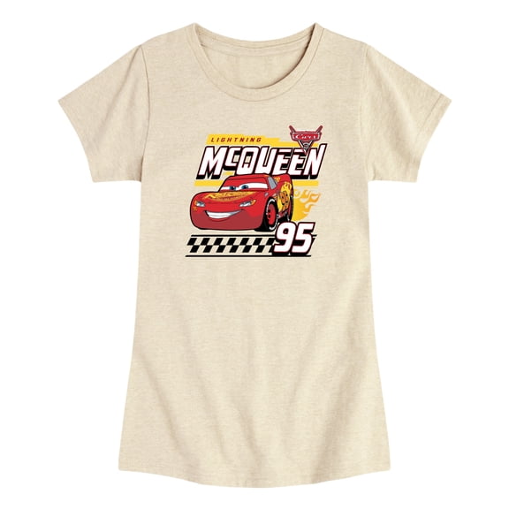 Cars - Lightning McQueen Decal - Toddler Girls Fitted Short Sleeve T-Shirt