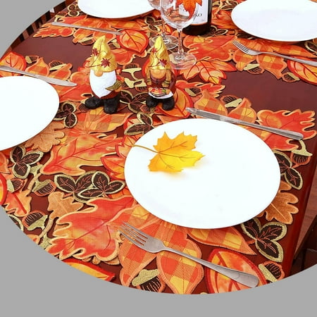 

Embroidered Buffalo Checkered Maple Leaves Table Place-mats for Thanksgiving Autumn Harvest Decorations (13 × 19 inches Set of 4)