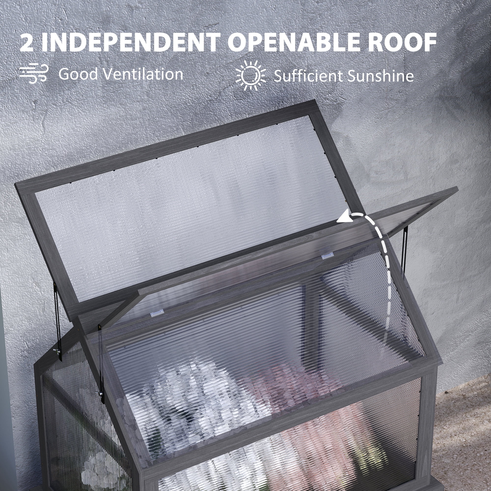 Outsunny Raised Garden Bed with Polycarbonate Greenhouse, Wooden Cold Frame Greenhouse, Garden Flower Planter Protection, 35.5"x22.5"x38.25", Gray