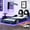 Blue, variant on Blue twin race car-shaped platform bed with LED to enhance mood and provide safety in bedroom