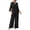 A-Black386, variant on Womens 2 Piece Outfits Split Flare 3/4 Sleeve Notched V Neck Blouses Wide Leg Pants with Pockets spring matching sets