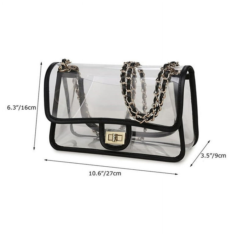 Womens PVC Clear Purse Handbag with Chain Stadium Approved Clear Bag See  Through Bag for Working and Concert