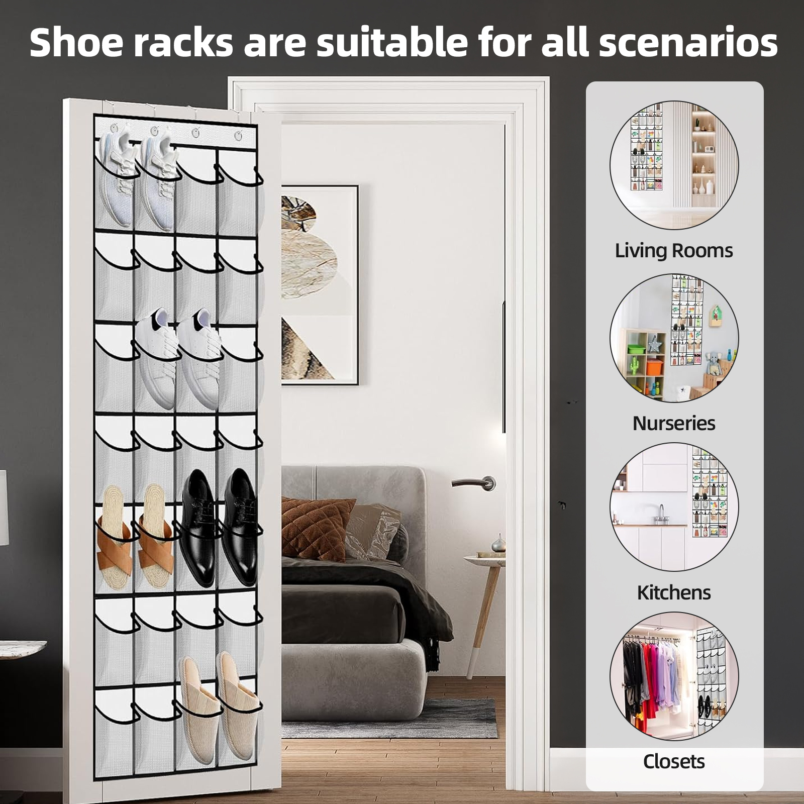 torio Over-the-Door Shoe Organizer, 28 Pockets, White photo 4
