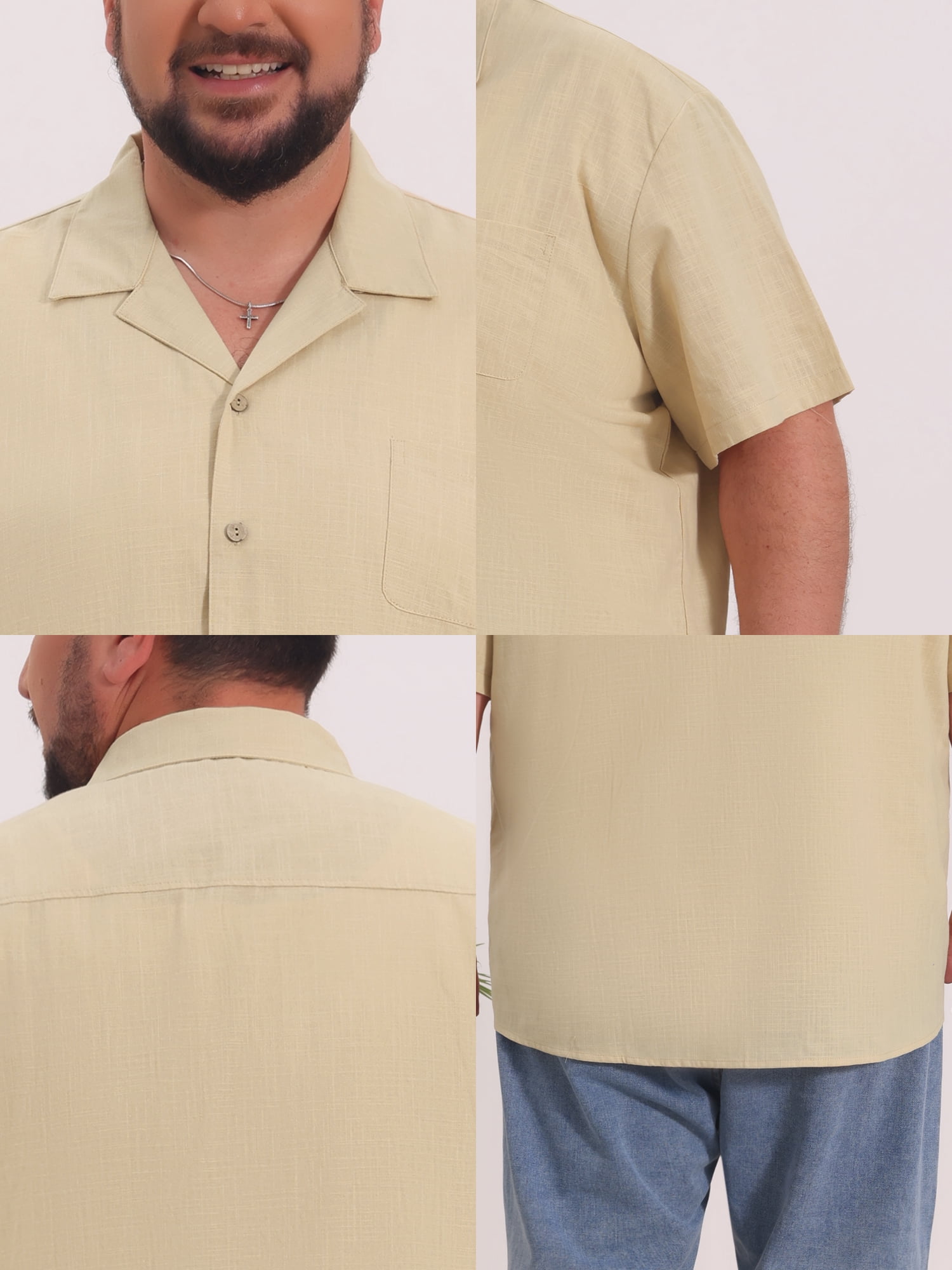 DARING DIVA Men's Big & Tall Summer Beach Camp Collar Short Sleeve Shirt 2XL Beige