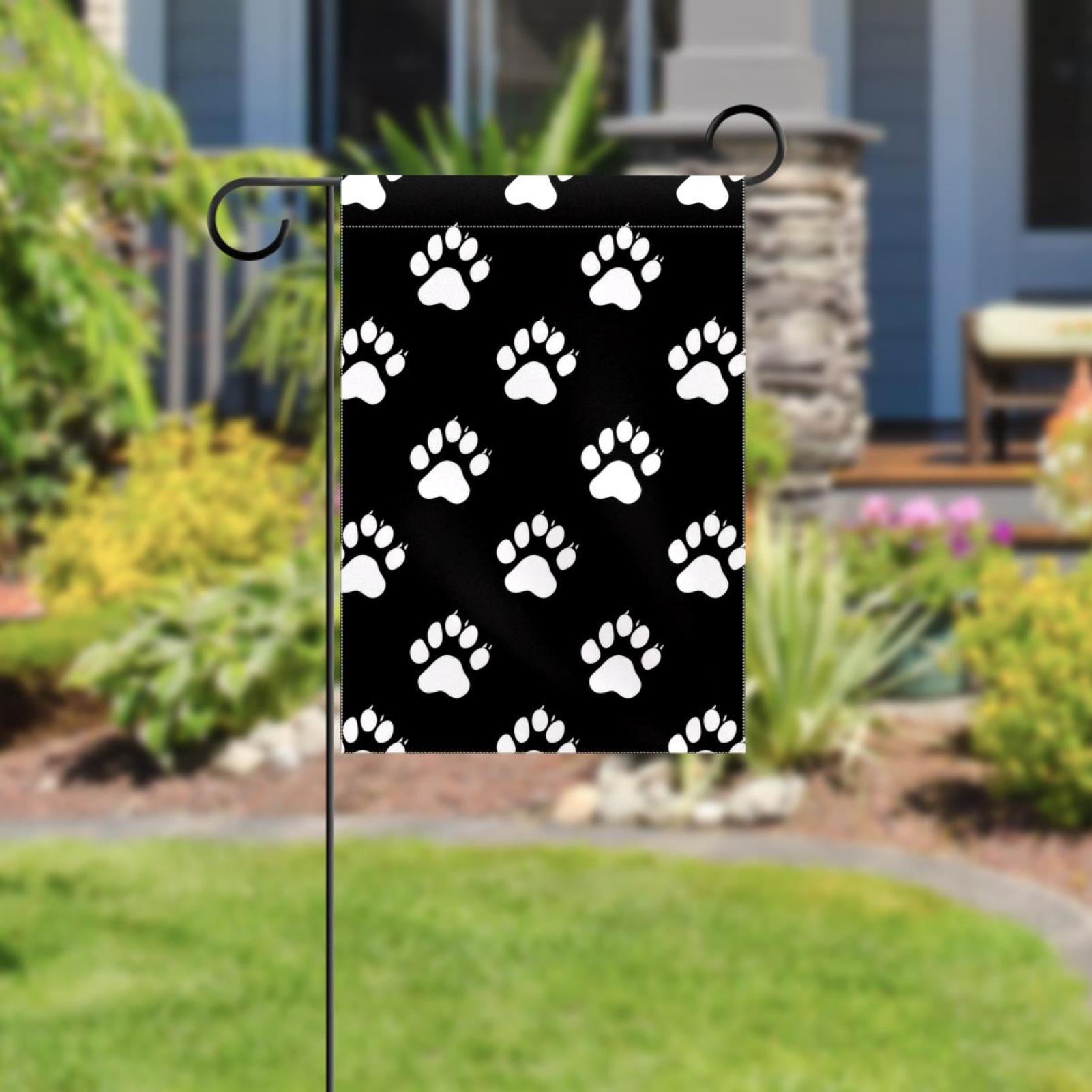 Welcome Animal Paws Black Background Garden Flag, Vertical Double Sided Small House Flag, Yard Farmhouse Outdoor Deck Veranda Lawn Decor 28x40 Inch